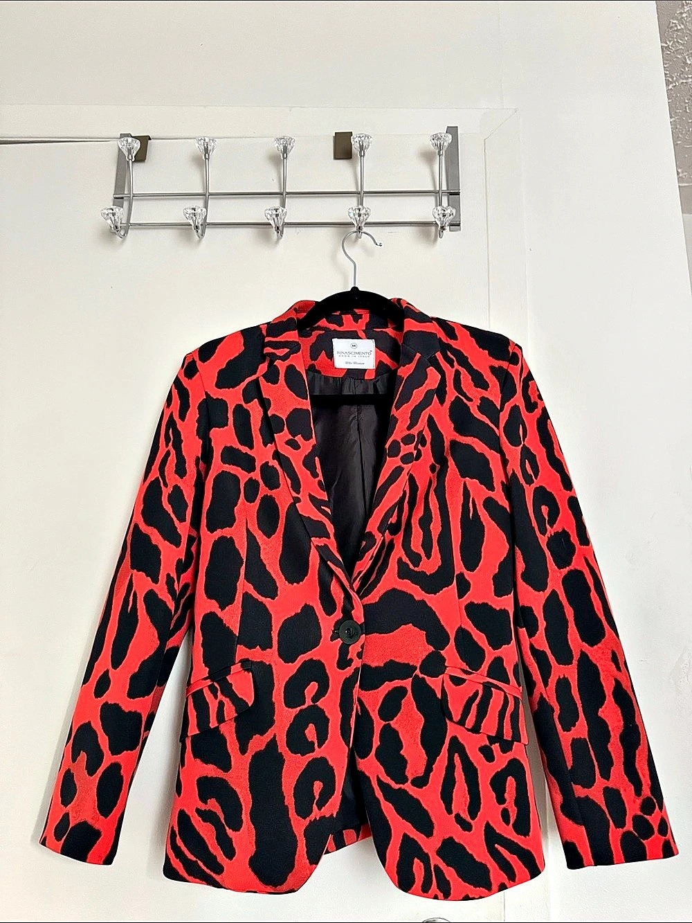 Rinascimento Red & Black Animal Leopard Print Blazer Jacket Made in Italy M